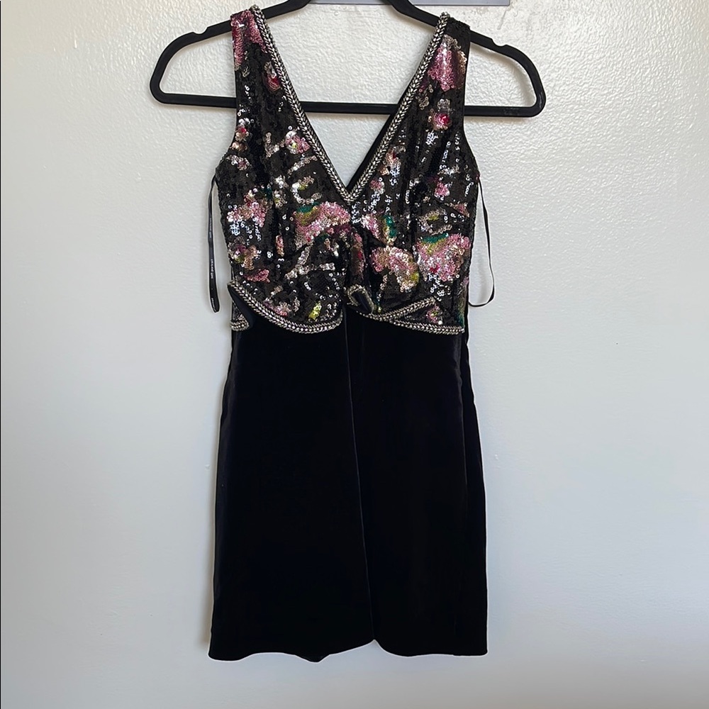 Self-Portrait Pink and Black Sheath Mini Dress V-Neck Cocktail